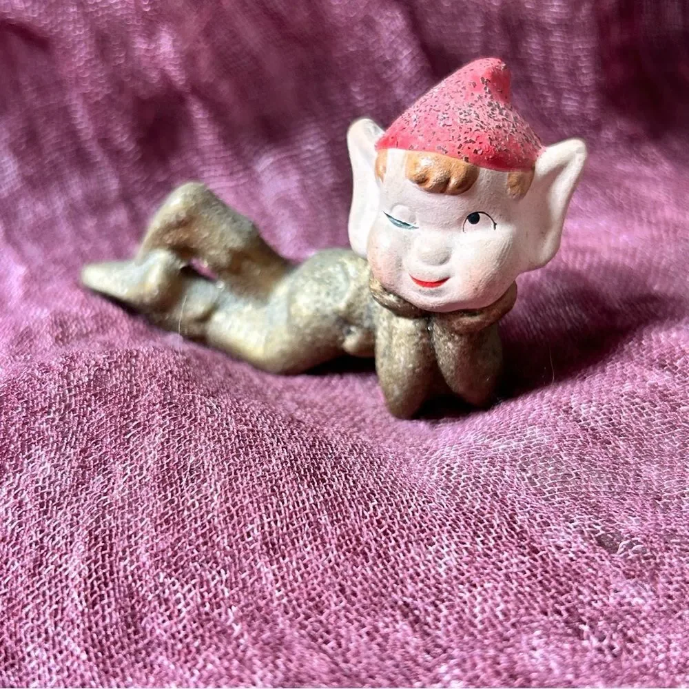 Vintage Japan Ceramic Christmas Gold Elf Pixie